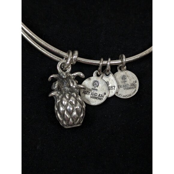 Alex Ani Silver Tone Pineapple Charm Bangle Bracelet 7.5 in - Picture 1 of 6